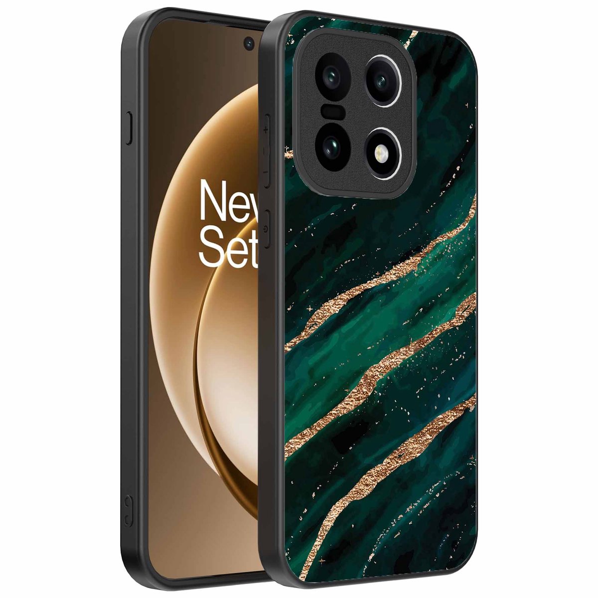 Geschikt voor OnePlus 15 Telefoonhoesje met marmer opdruk - TPU backcover case marble design - Goud Groen - Smartphonica geschikt voor OnePlus 15