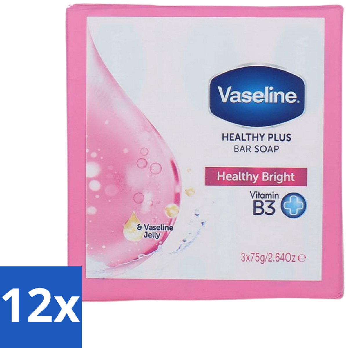 Vaseline - Healthy Bright - Zeeptablet - Reinigend & Verzorgend - 3x75 ml - Voordeelverpakking - 12 stuks