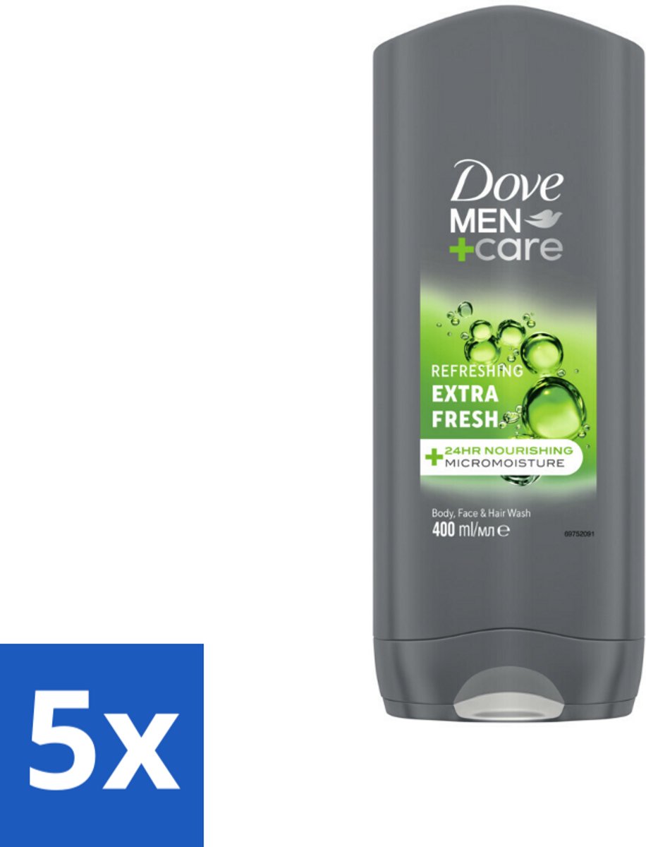5 x Dove Douchegel Men+ Care Extra Fresh 400 ml - Douchegel Mannen - Reiniging Mannenhuid - Frisse Geur - Energie Onder De Douche - Milde Douchegel