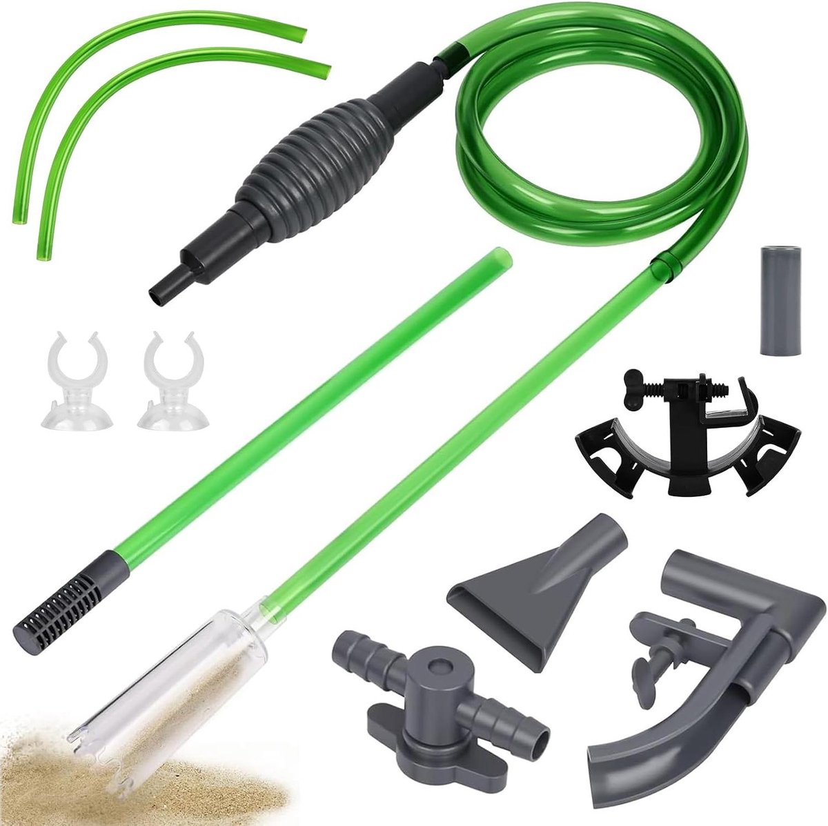 Aquariumreiniger - Molmzuiger waterverversing - Aquarium schoonmaken - Veilige reiniging vissen - 3 meter slang - Groen