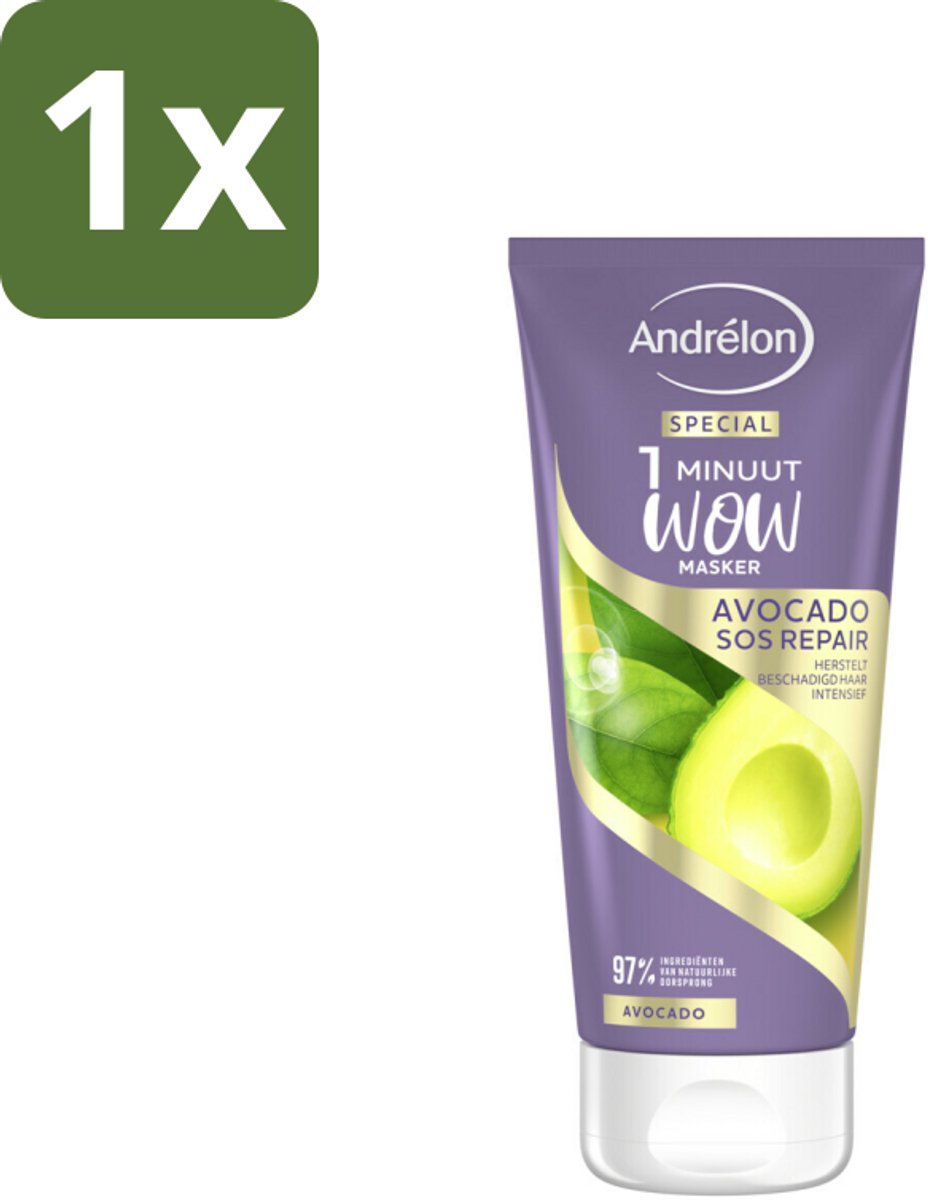 1 x Andrélon 1 Minuut Wow Masker Avocado SOS Repair 180 ml - 1 Minuut Herstel - Beschadigd Haar Herstel - Avocado Masker - Haarmasker - Haar Herstel
