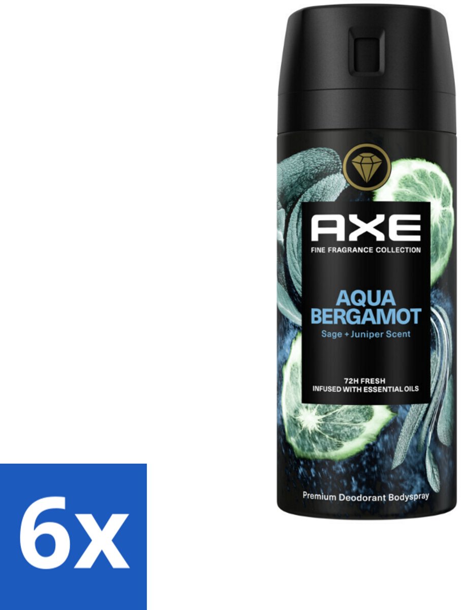 6 x Axe Deodorant Bodyspray Aqua Bergamot 150 ml - Aqua Bergamot Deodorant - Bodyspray - Geur - Lichaamsgeur Bescherming - Premium Geur