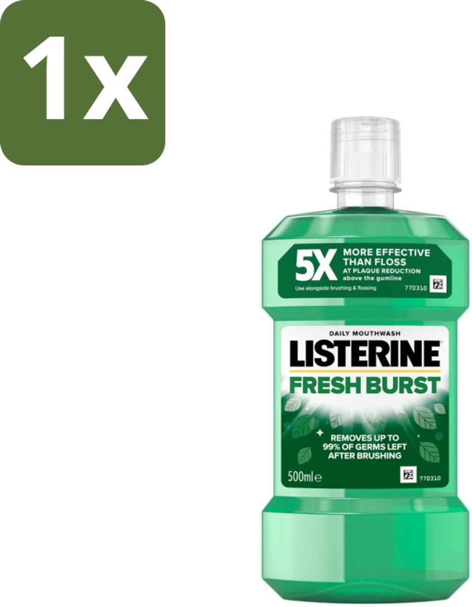 1 x Listerine - Mondwater - Fresh Burst - Sterk Gebit - 500 ml - Mondspoeling - Mondwater - Tandplak - Gebit - Frisse Adem