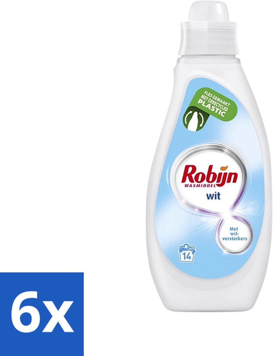 6 x Robijn - Wit - Vloeibaar Wasmiddel - Met Witversterkers - 14 Wasbeurten - 700 ml - Wit Wasmiddel - Stralend Wit - Vloeibaar Wasmiddel - Witversterker - Fris Wasmiddel