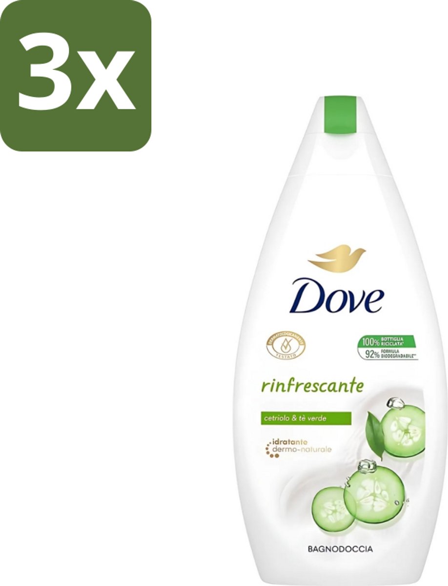 3 x Dove - Douchegel - Refreshing - Komkommer & Groene thee - Verfrissend - 400 ml - Douchegel - Frisheid - Verfrissend - Kalmerende Scrub - Uitdroging Voorkomen
