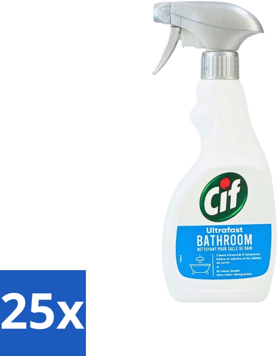 25 x Cif - Badkamer Spray - Cream - Supersnel - 500ml - Badkamer Reinigen - Kalkaanslag Verwijderen - Zeepresten Verwijderen - Badkamer Schoonmaken - Badkamer Spray