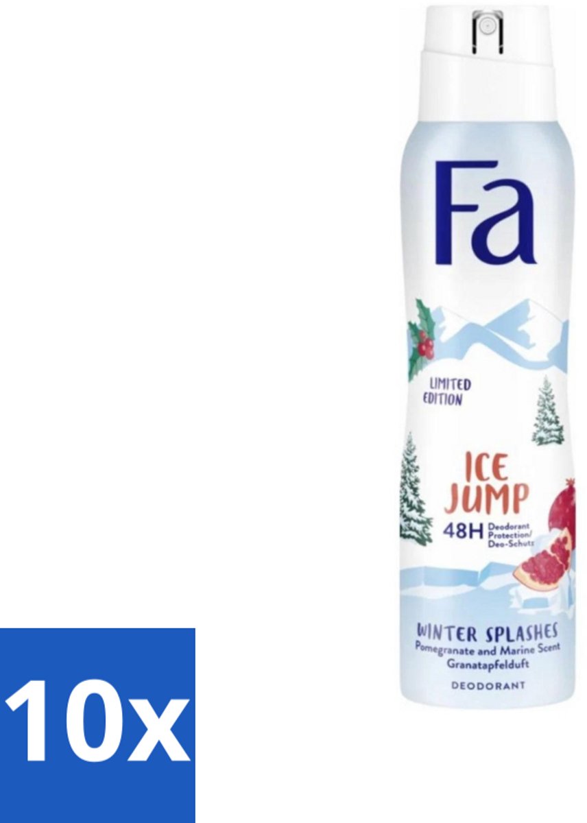 Fa - Deodorant Spray - Winter Splashes Ice Jump - Koel - 48 uur Bescherming - 150 ml - Bulkverpakking - 10 stuks