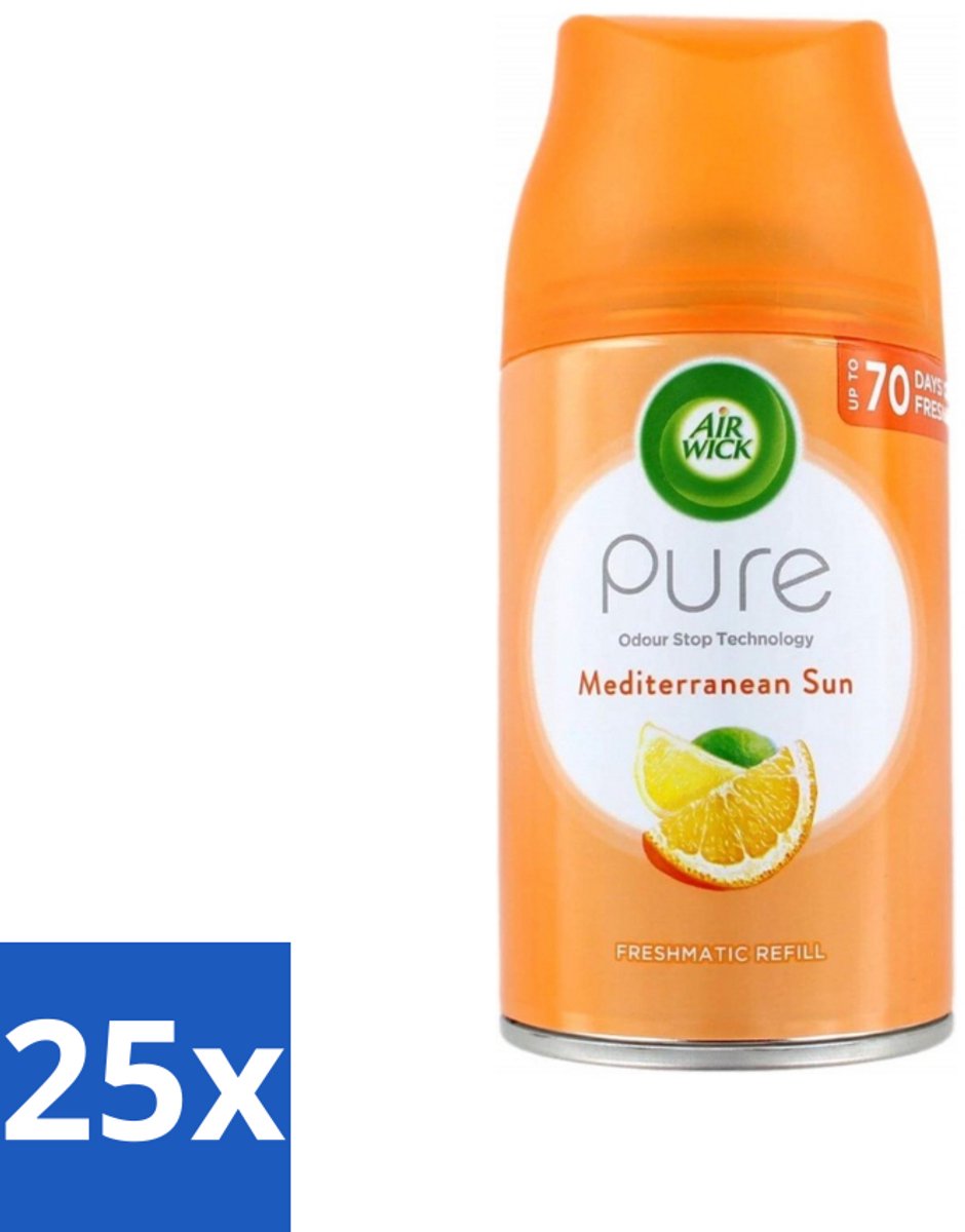 25 x Air Wick - Luchtverfrisser Navulling - Mediterrane Zon - Automatische Spray - 250 ml - Luchtverfrisser - Geur - Automatische Spray - Navulling - Zon