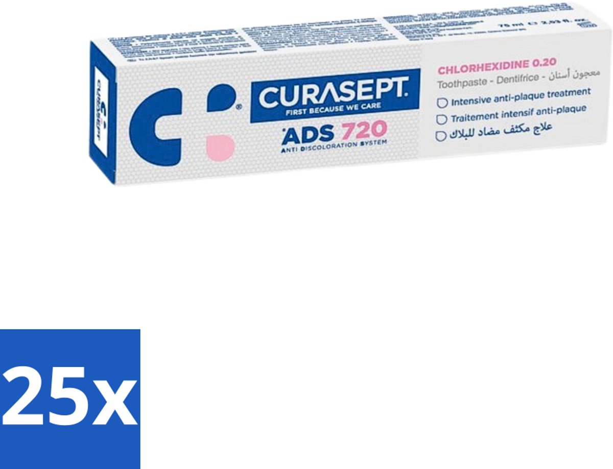 Curasept - ADS 720 Gel-Tandpasta - Chloorhexidine 0.20% - Beschermt Tandvlees & Tanden - 75 ml - Bulkverpakking - 25 stuks
