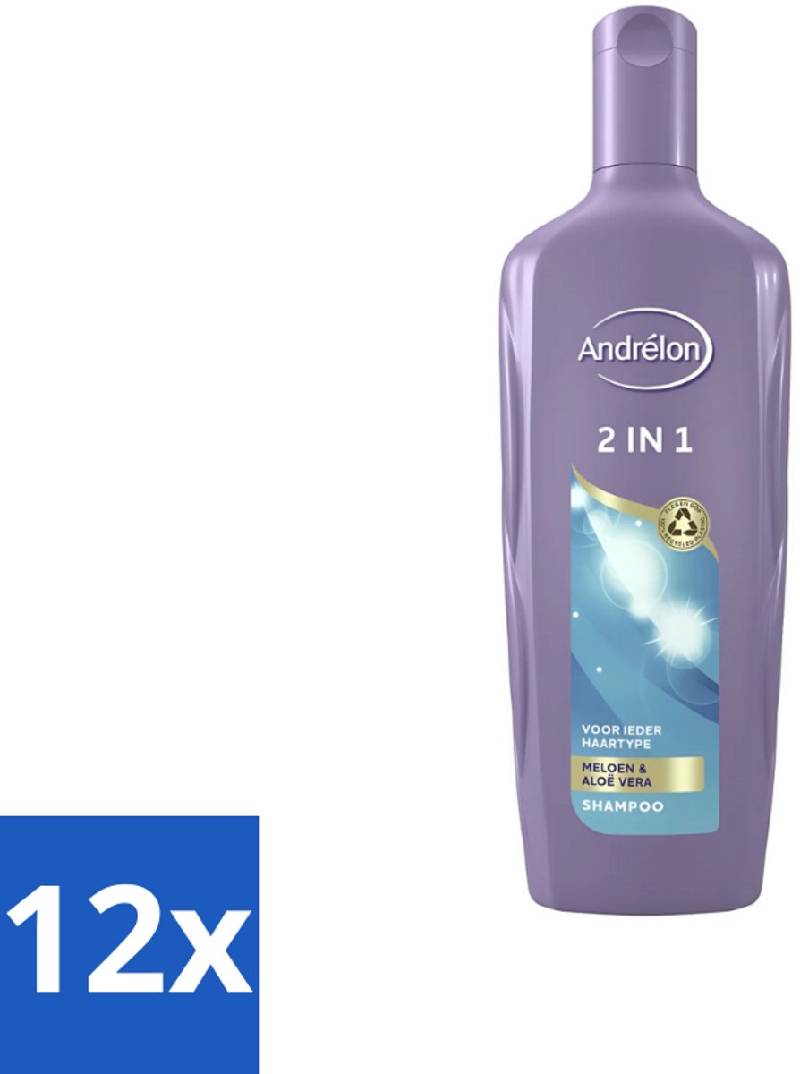 12 x Andrélon - 2-in-1 - Shampoo - Reinigt & Verzorgt - 300 ml - 2-in-1 Shampoo Conditioner - Meloen Shampoo - Aloë Vera Shampoo - Haar Reinigen - Haar Verzorgen
