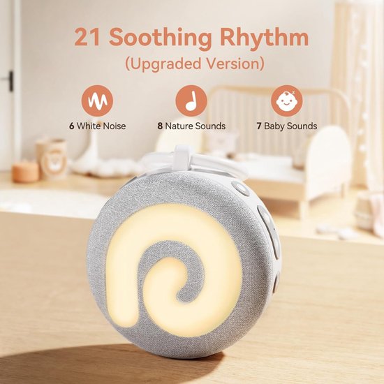 Verte White Noise Machine - D11 Draagbaar Slaapapparaat Voor Baby’s Met Nachtlampje - Witte Ruis - 11 Rustgevende Geluiden Om In Slaap Te Vallen - Geschikt Voor Op Reis - Oplaadbaar Via USB - Kinderveiligheid (Grijs) van Verte — afbeelding 4