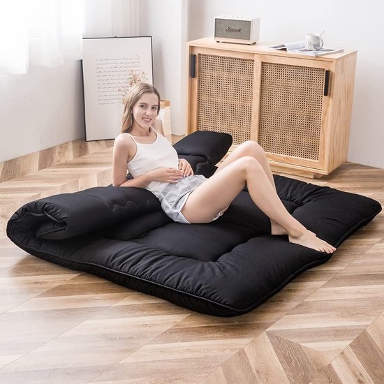 Japanse Vloermatras - Opvouwbaar futon - Gastvrijheid thuis - Geheugenschuim laag - 150x200cm - Zwart — afbeelding 4