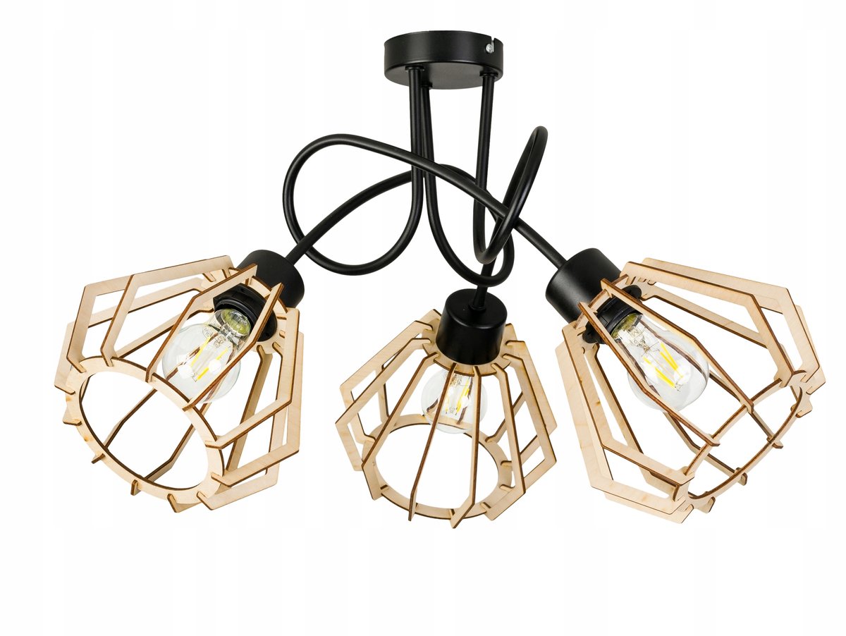 Hanglamp Loft met 5 Houten Kappen - Zwart