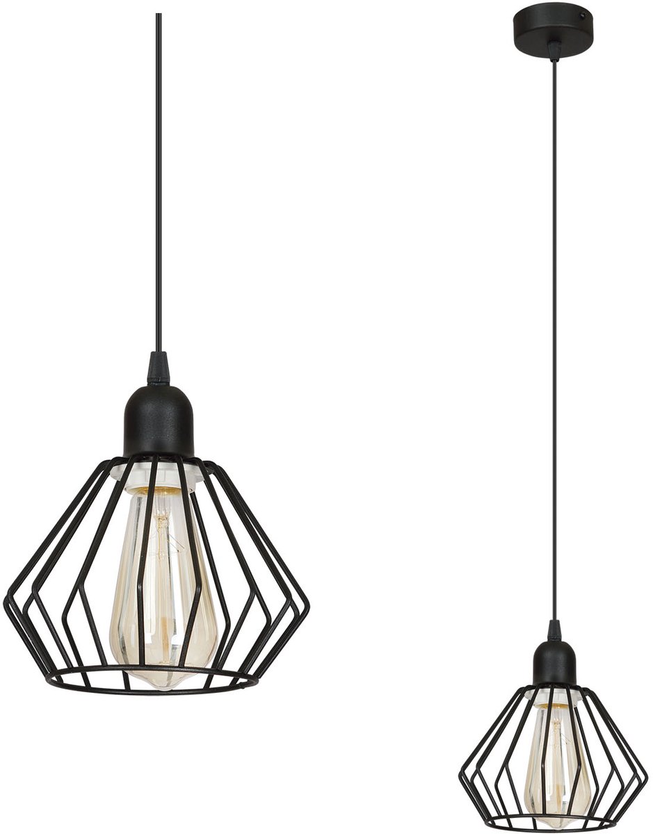 Merkloze zwarte loft hanglamp van draad, retro Edison stijl