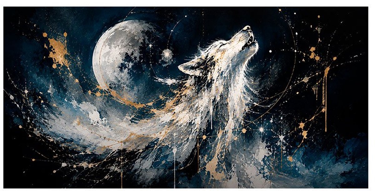 Propixel Horizontaal Plexiglas Schilderij – Hemelse Wolf Ashina – De Oorsprong – Wanddecoratie (120 × 60 cm) Zwart