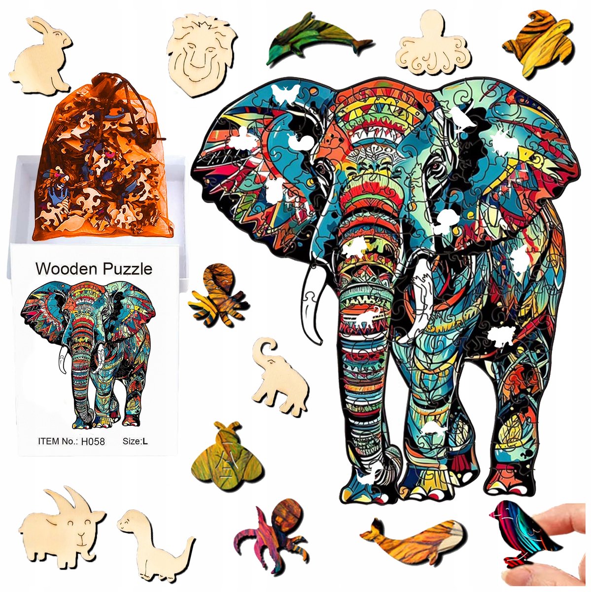 Dubbelzijdige Houten Puzzel Olifant 149 Stukjes - Educatief Cadeau