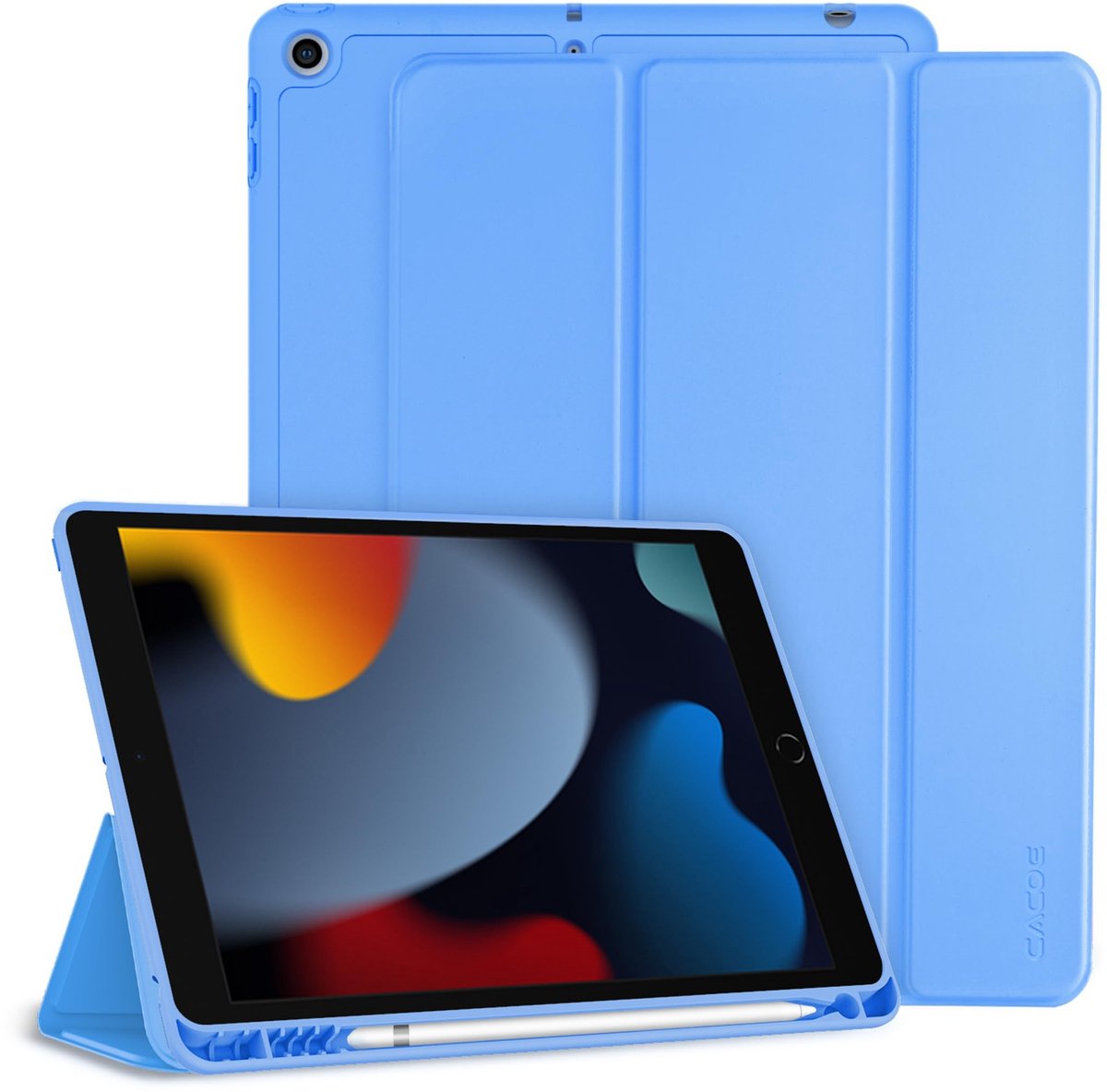 Elzusha - Ultra Dunne Beschermhoes voor iPad 9/8/7 met Pencilhouder, Lichtblauw