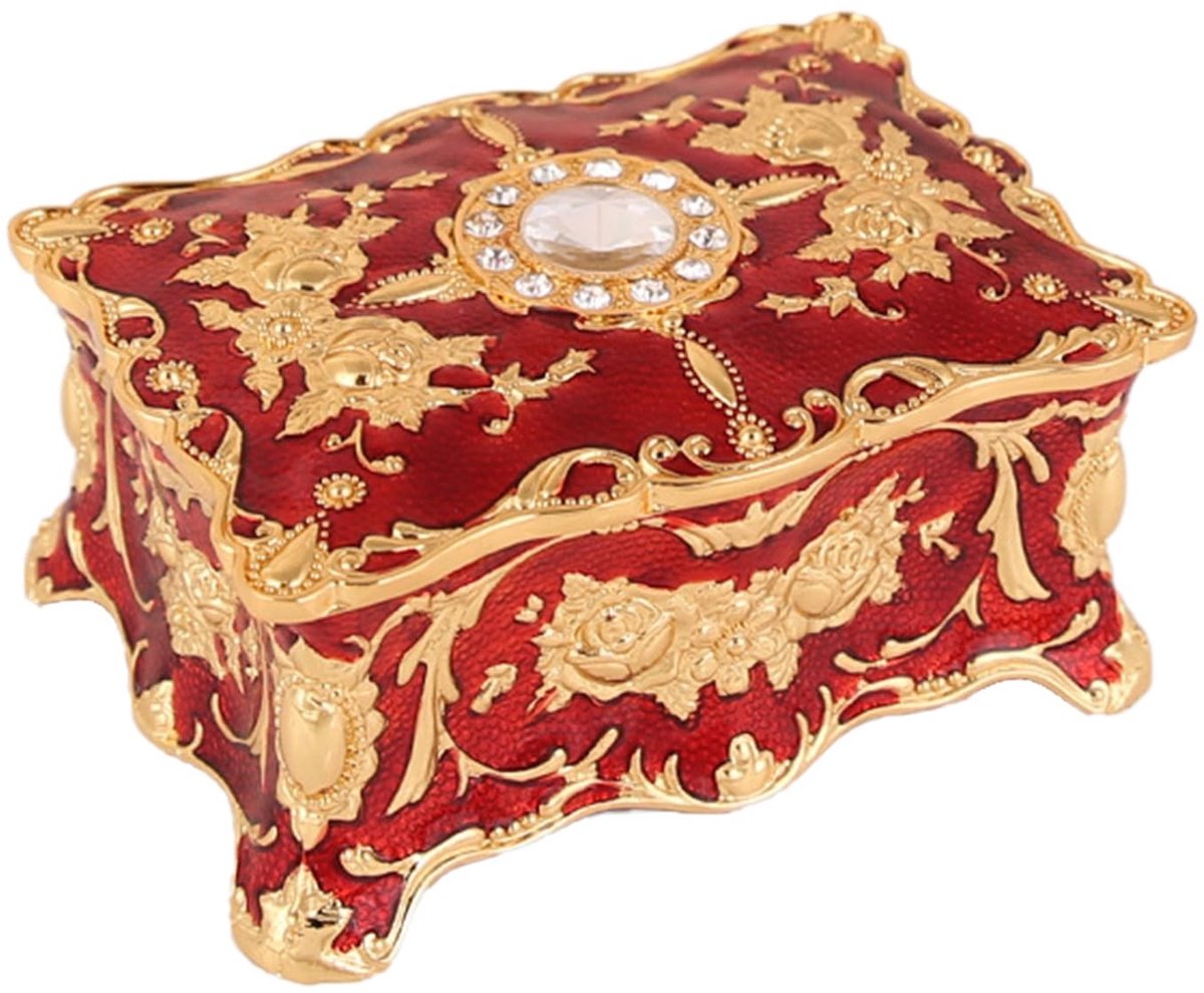 Elzusha - Vintage Sieradendoos met Deksel - Antieke Rode Juwelen Opbergdoos