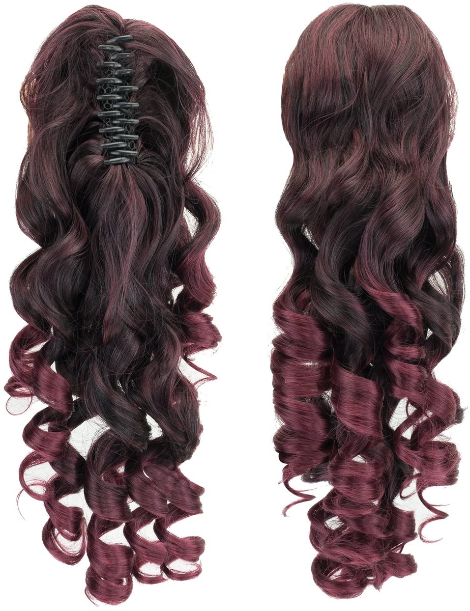 Elzusha - Clip-On Haarstuk - Lang Krullend Ombre Burgundy