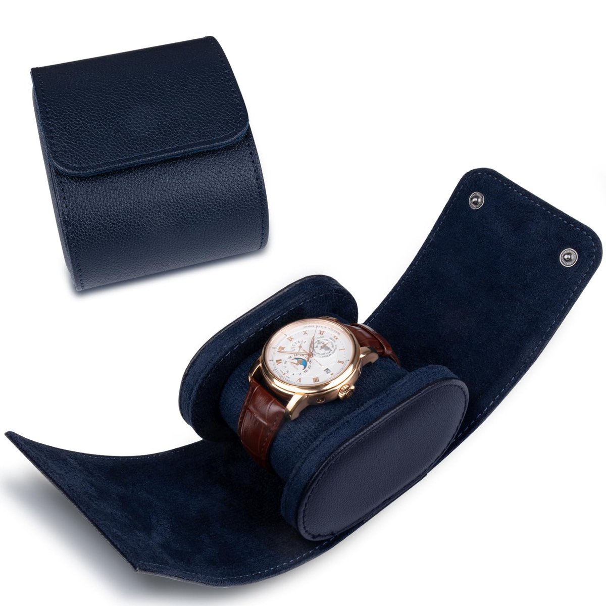 Elzusha - Cyliindrische Horloge Rol Reizen Box voor 1 Horloge - Blauw
