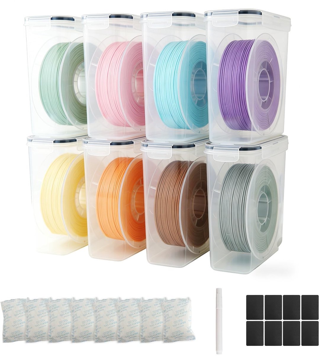 Elzusha - Set van 8 Opbergdozen voor 3D Printer Filament, Waterdicht en Stofdicht