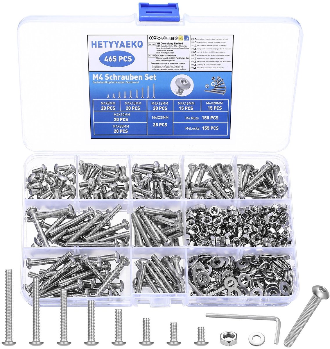 Elzusha - 465 Stuks M4 Schroeven en Moeren Set van RVS