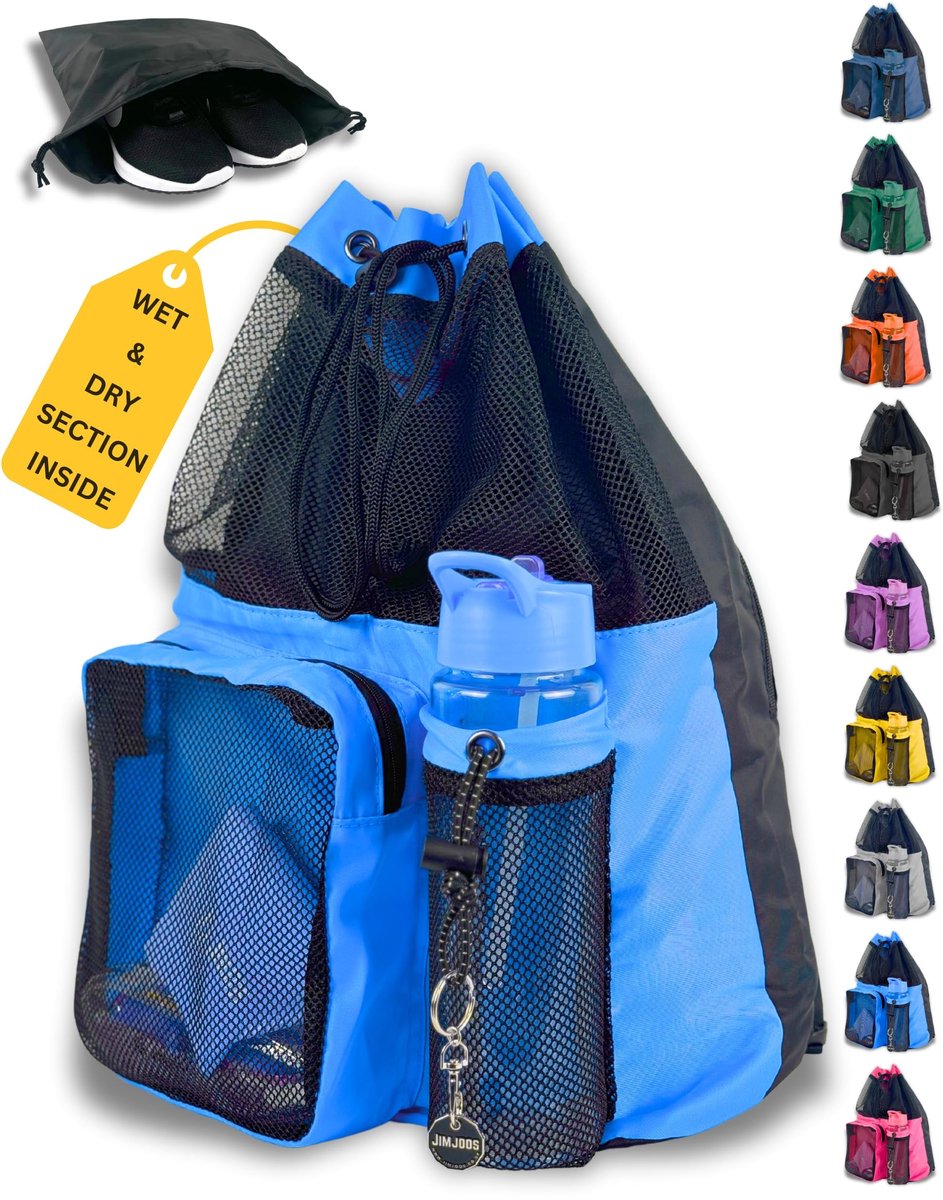 Elzusha - Mesh Drawstring Zwembag met Waterdichte Compartment