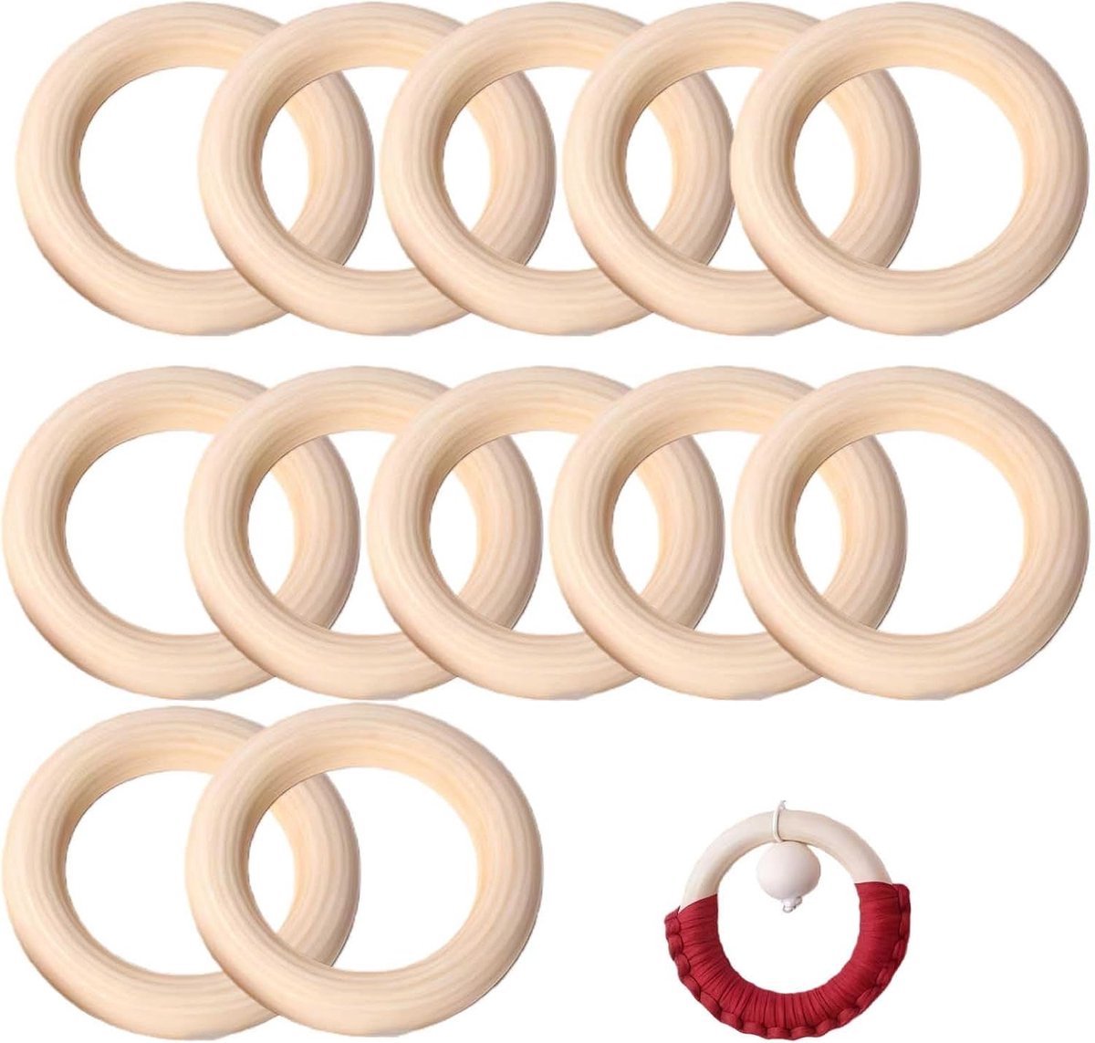 Houten ringen voor baby's - 12 stuks, 70 mm, natuurlijk hout, bijtringen, knutselprojecten en macramé decoratie voor de kinderkamer