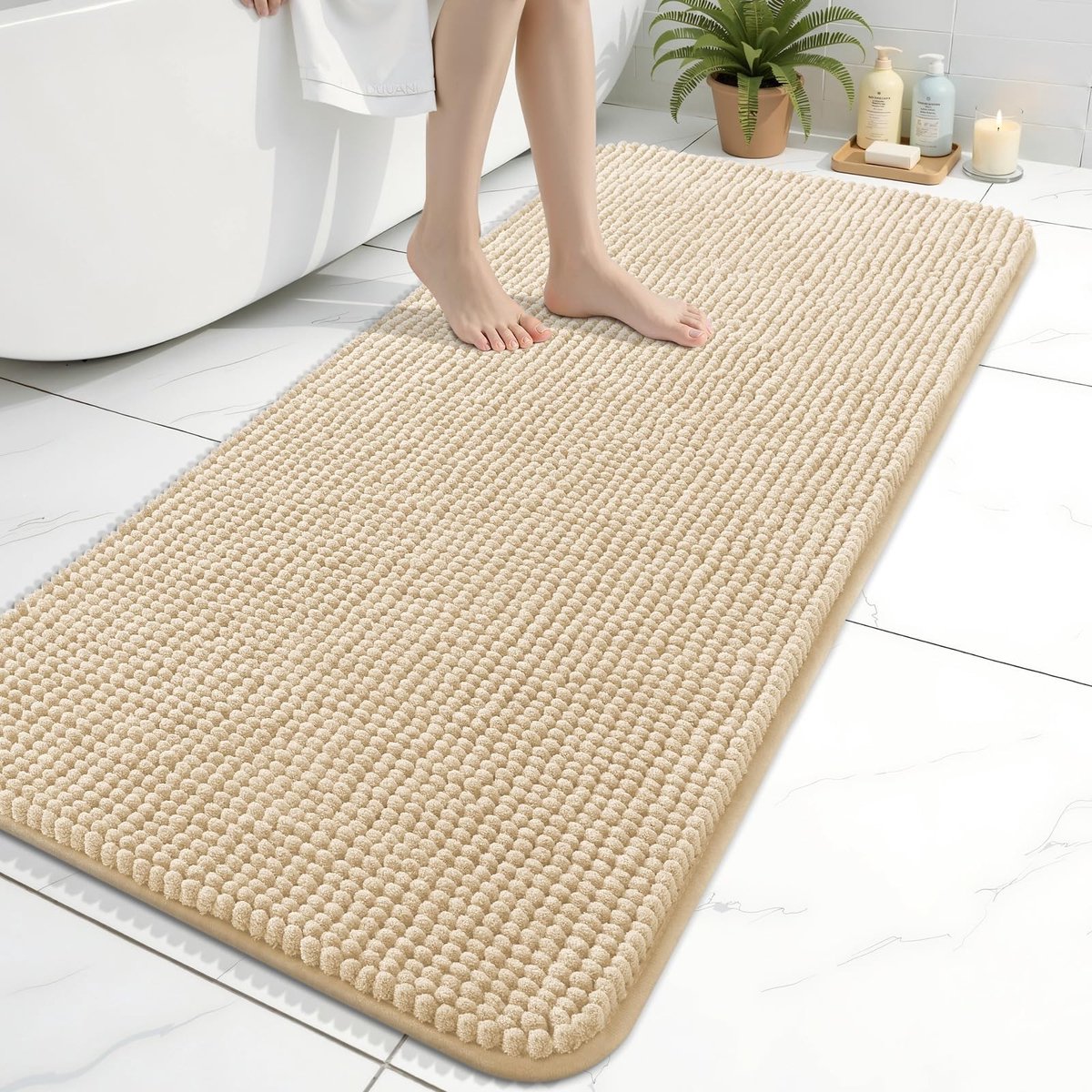 Elzusha - Extra Dikke Chenille Badmat 61x120 cm, Beige