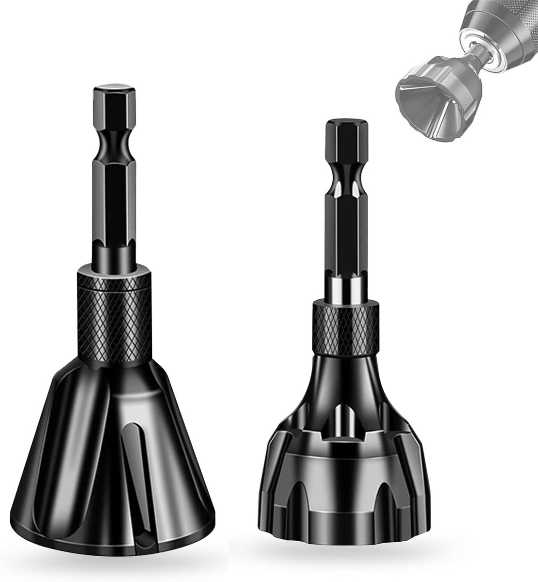 Set van 2 Externe Stalen Hexagon Schachten voor Ontbramen en Vijlwerk, 3-20mm en 5-25mm, Afneembaar Ontbraamgereedschap met Metalen Chipafvoergaten en Messing Afwerking