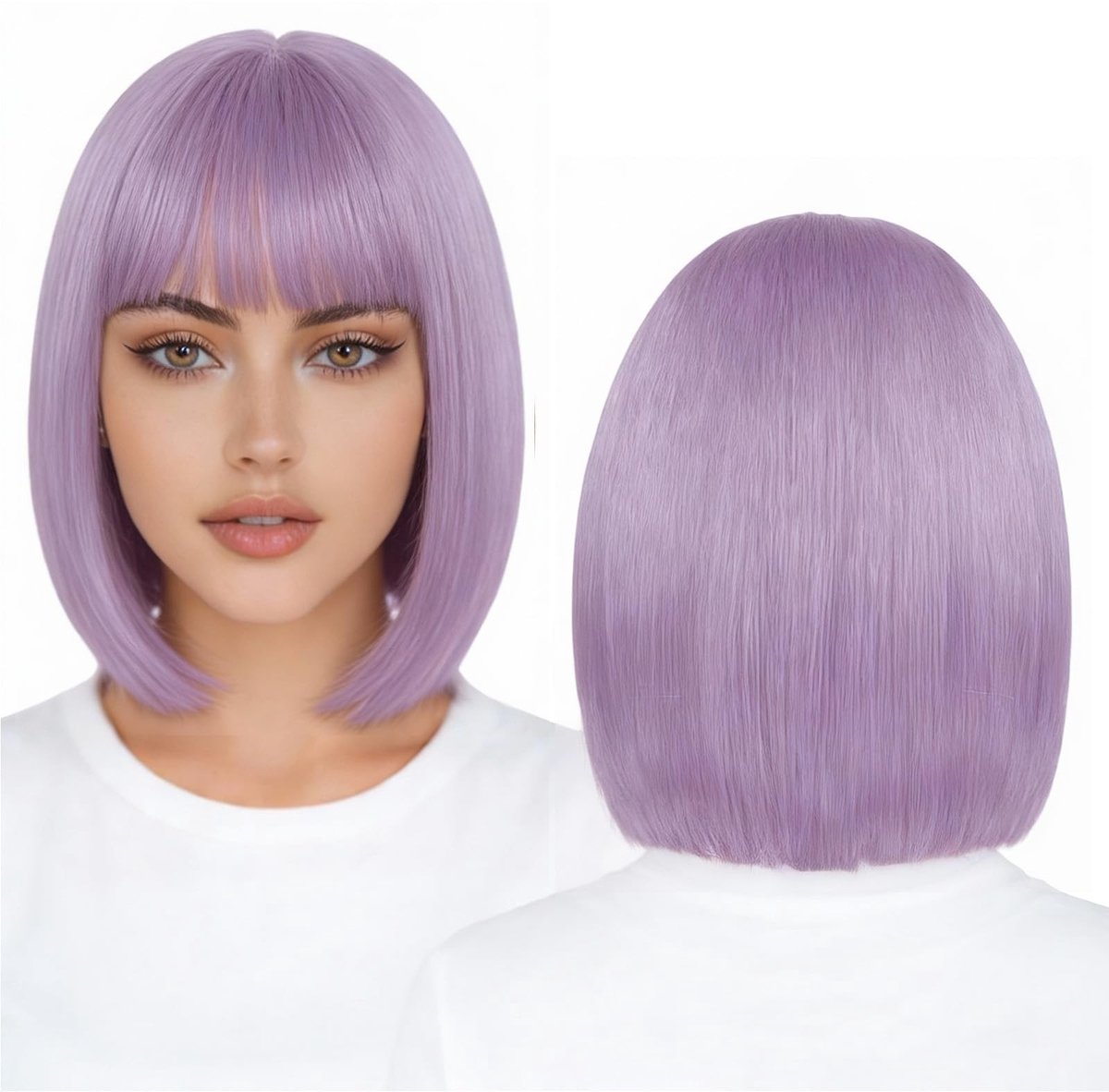 Elzusha - Korte Bob Perook met Bangs voor Vrouwen, 30 cm
