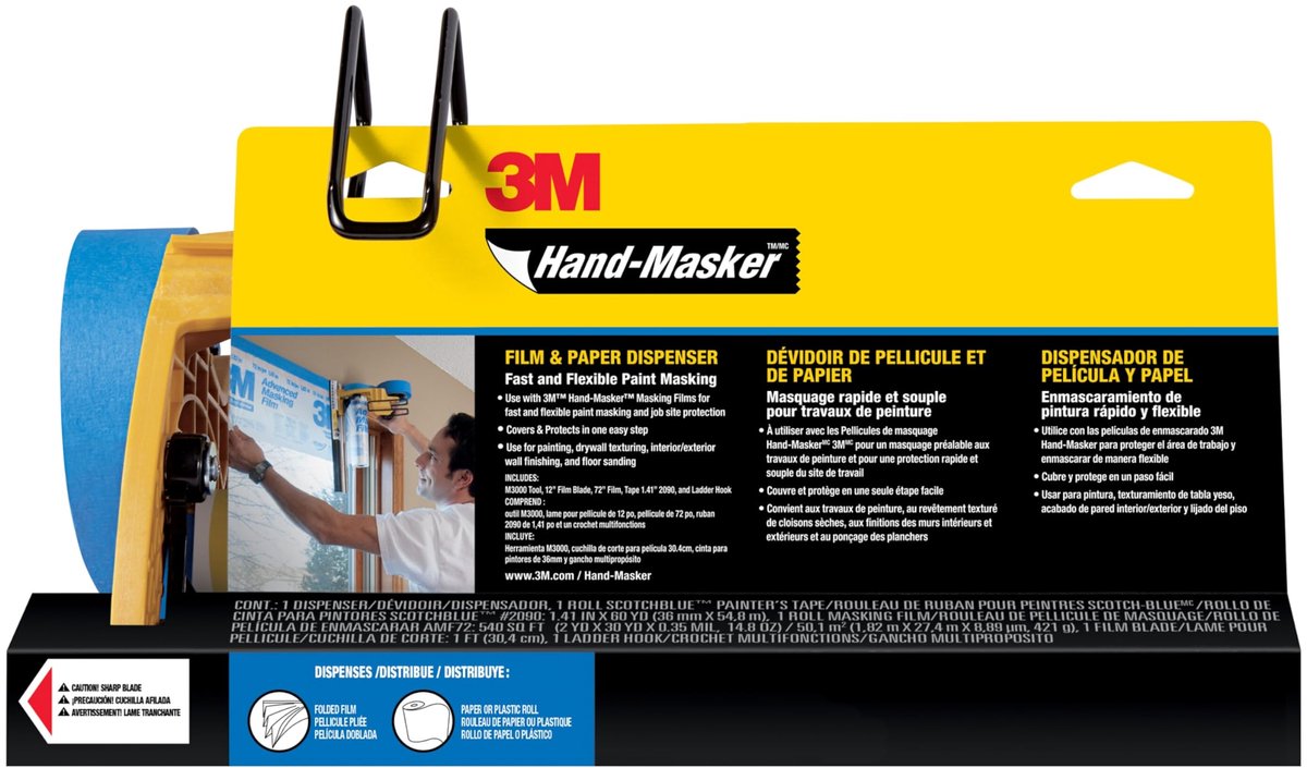 3M Hand-Masker M3000 Tool Painter's Tape and Masking Film Dispenser Kit, 3M Hand Masker beschermt oppervlakken tegen - ShopVlot