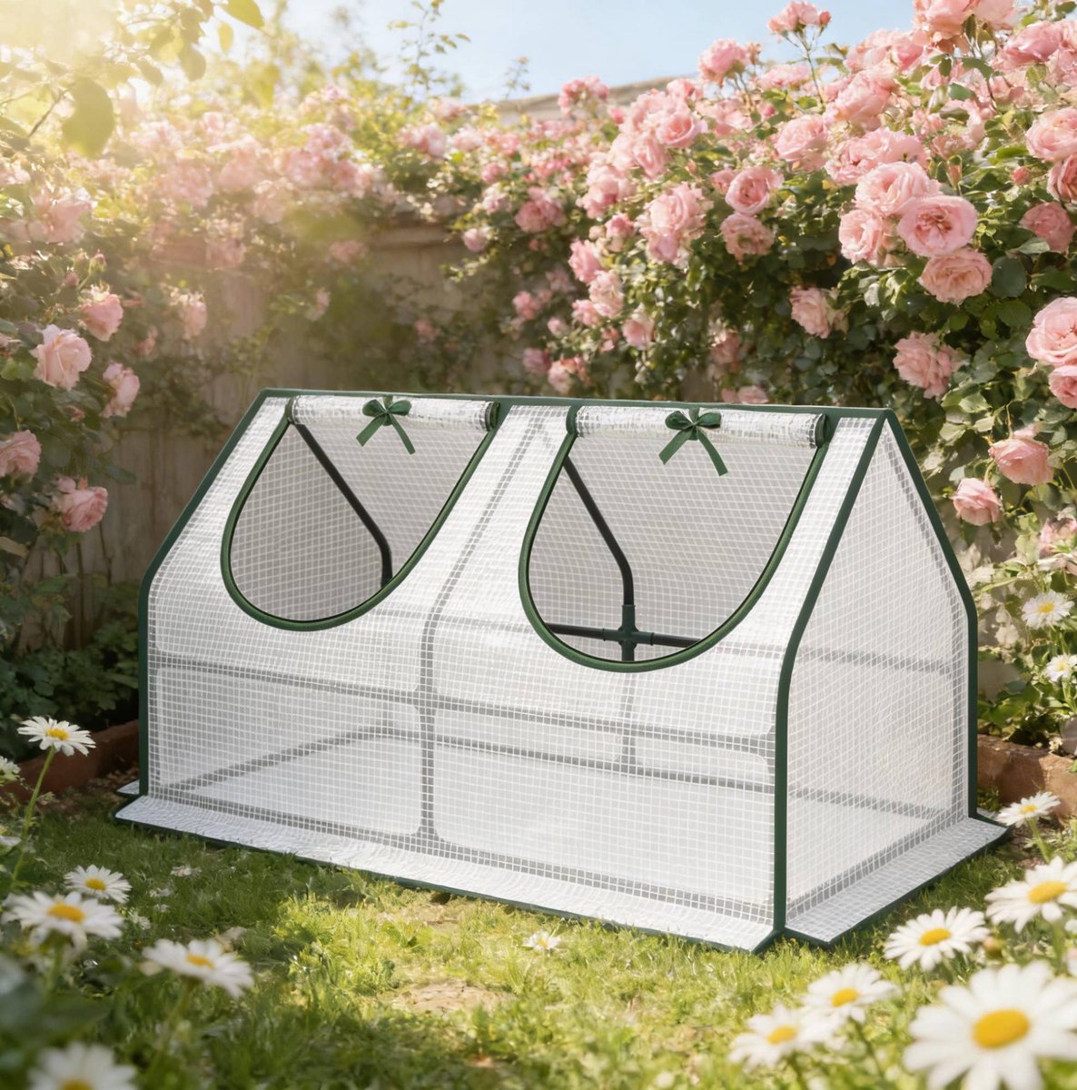 MODENUIT Kweekkas 120 x 60 x 60 cm - 2 Oprolramen En Schuindak - Voor Balkon En Tuin - Polyetheen En Staal - Wit