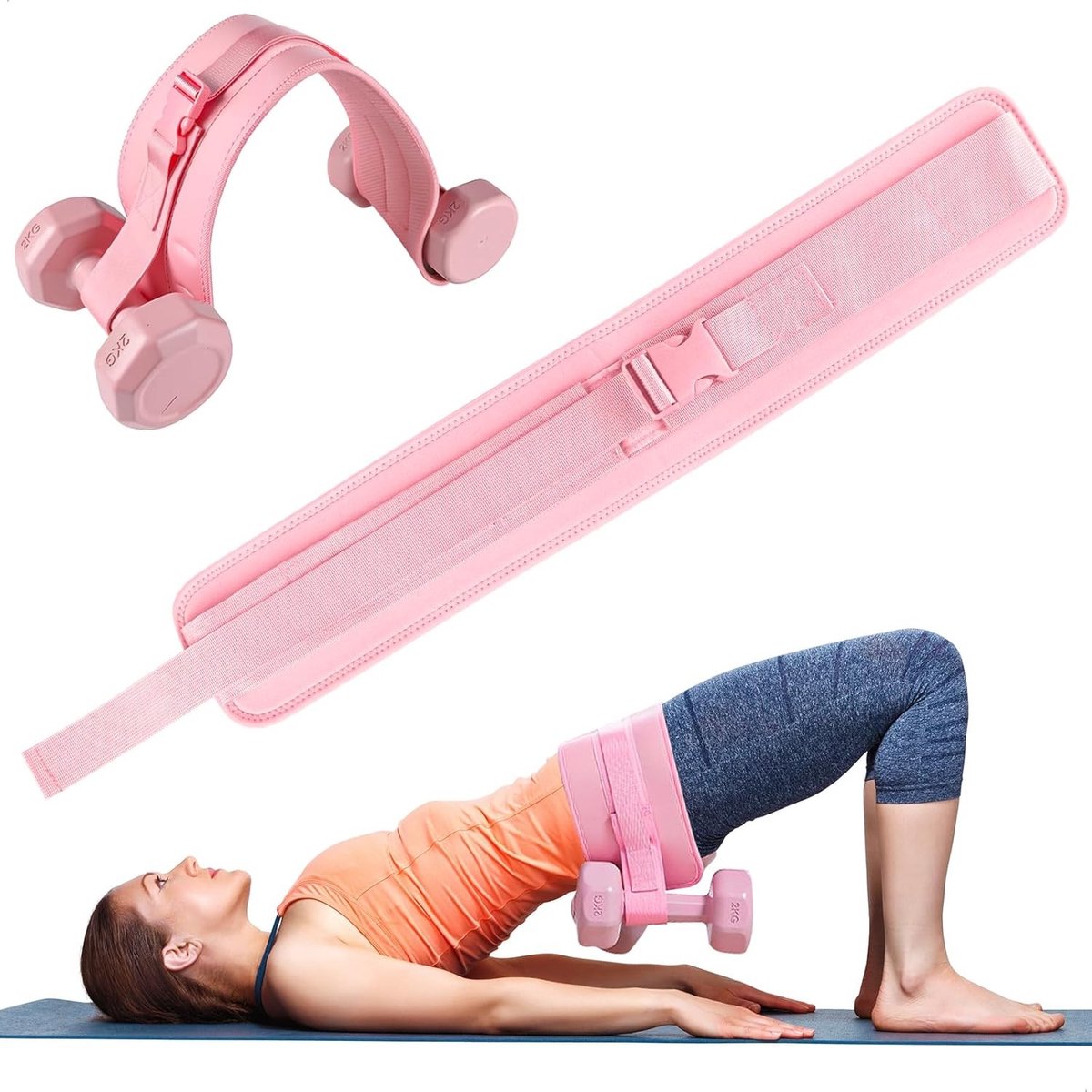 Verstelbare Heupriem voor Gewichtstraining, Perfect voor Dumbbells en Kettlebells, Ideaal voor Glute Bridge en Heupoefeningen, Roze