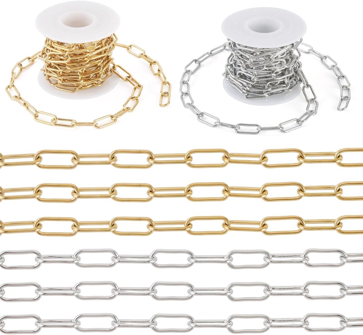 Stalen Paperclip Ketting 5M met Ongeveerde Schakels voor Armband en Oorbellen DIY Sieraden Maken, 16.5-17x7x1.5-1.6mm