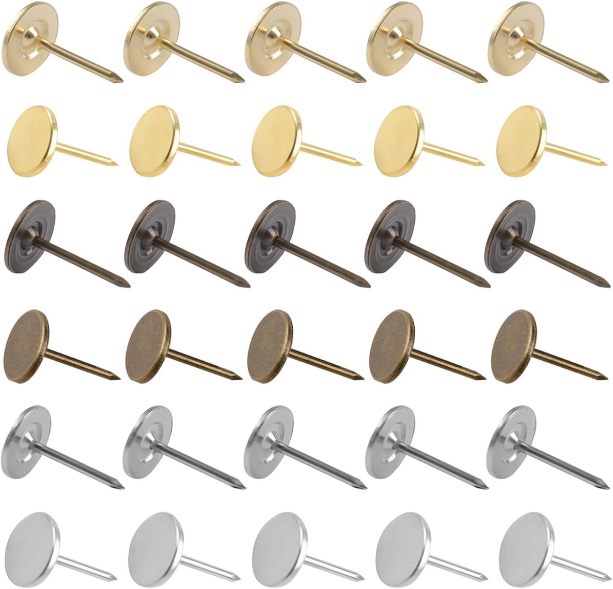 120 Stuks Meubel Spijkers voor Bekleding, 17mm Lange Zware Platte Tacks voor Decoratie en Foto's in Zilver, Goud en Brons