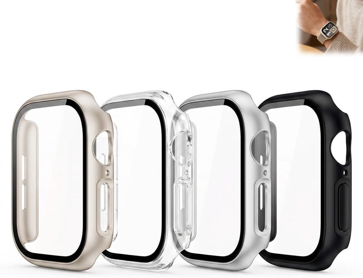 Beschermhoesjes voor Apple Watch Series 10 46 mm - 4 stuks, ultradun, krasbestendig en stootbestendig met geharde displaybescherming