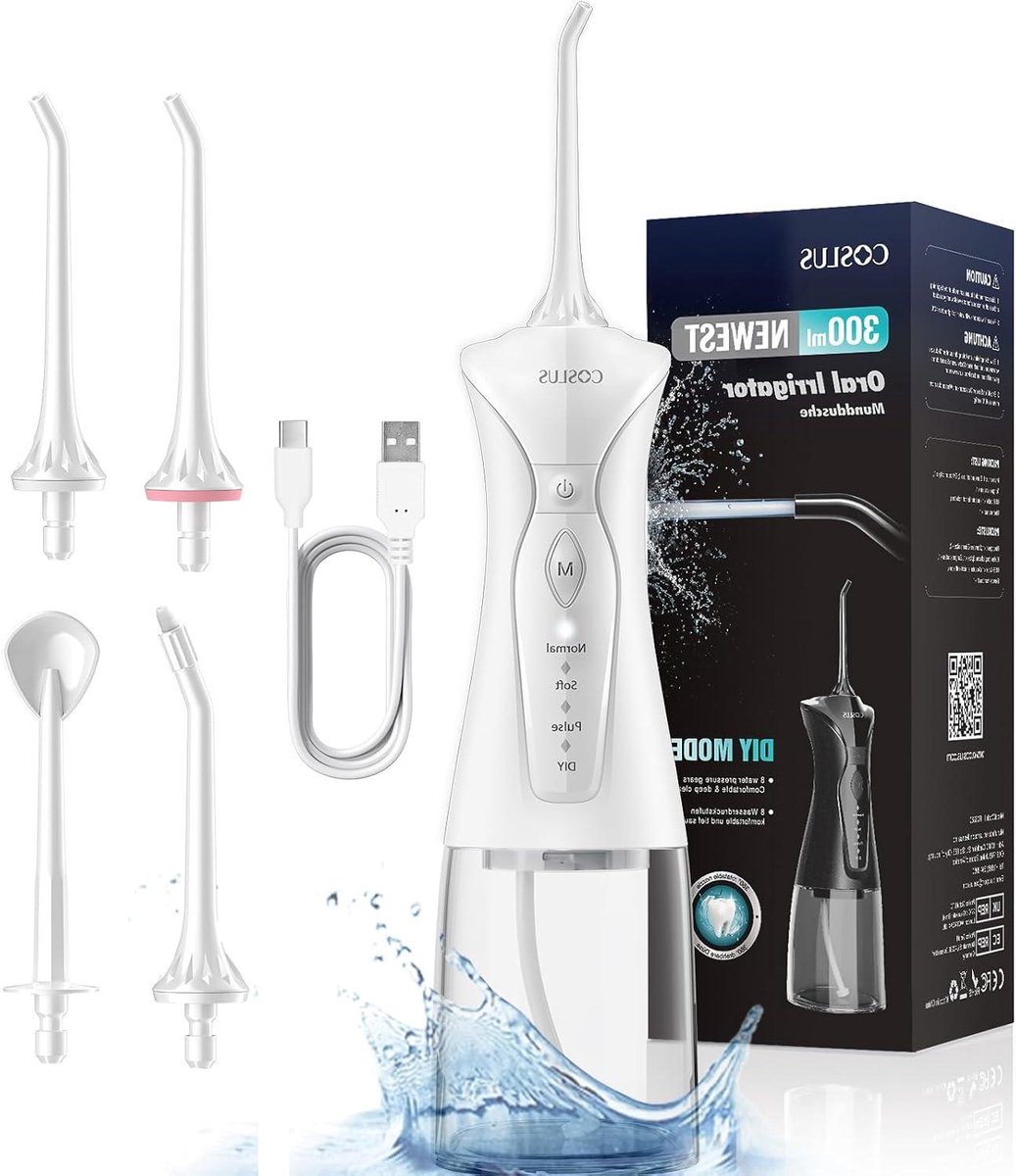 Elektrische Monddouche - Water Flosser - Tandverzorging Thuis - 4 standen 11 intensiteiten - 300ml Tank - Wit