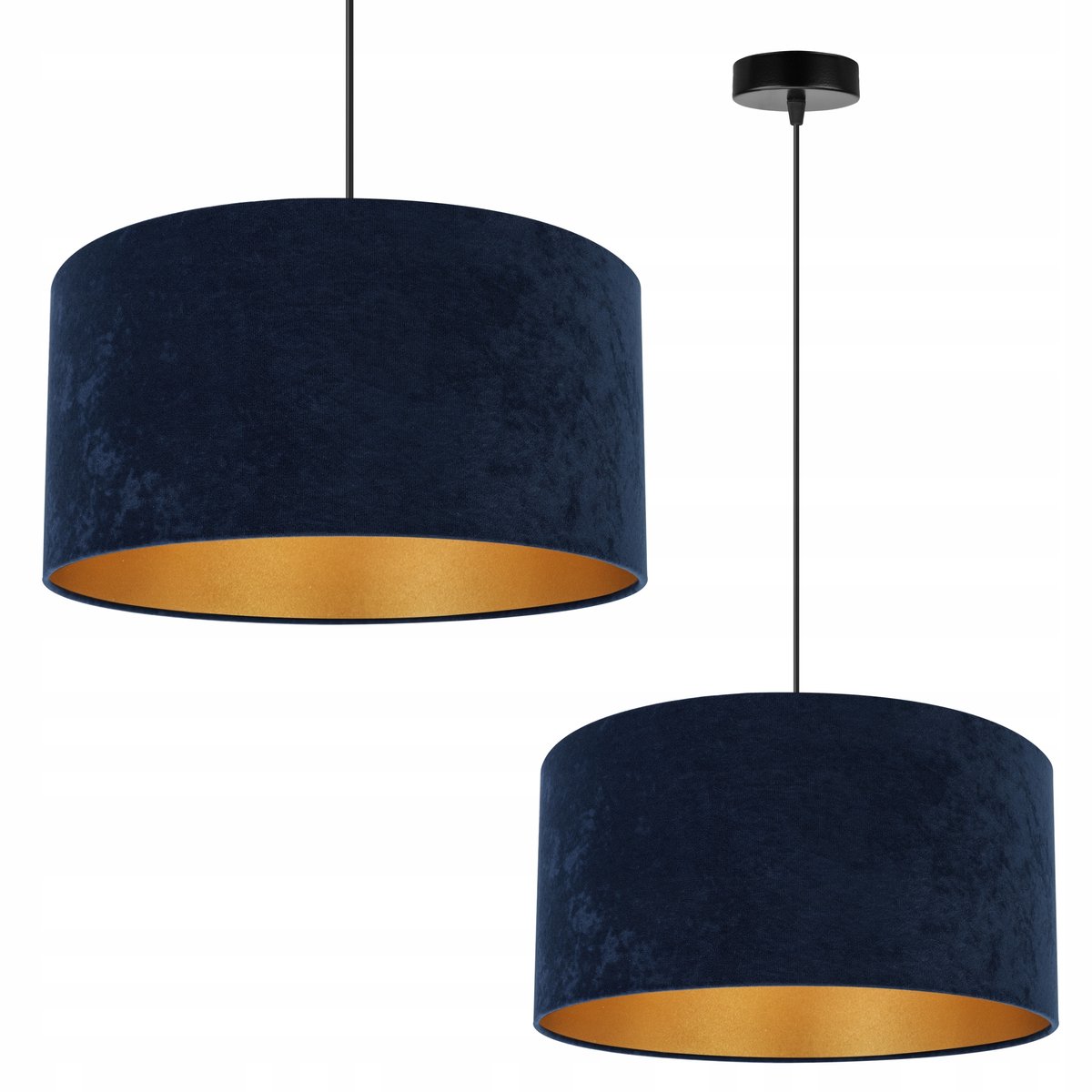 Stijlvolle Hanglamp met Blauwe Fluweel Kap en Gouden Accent