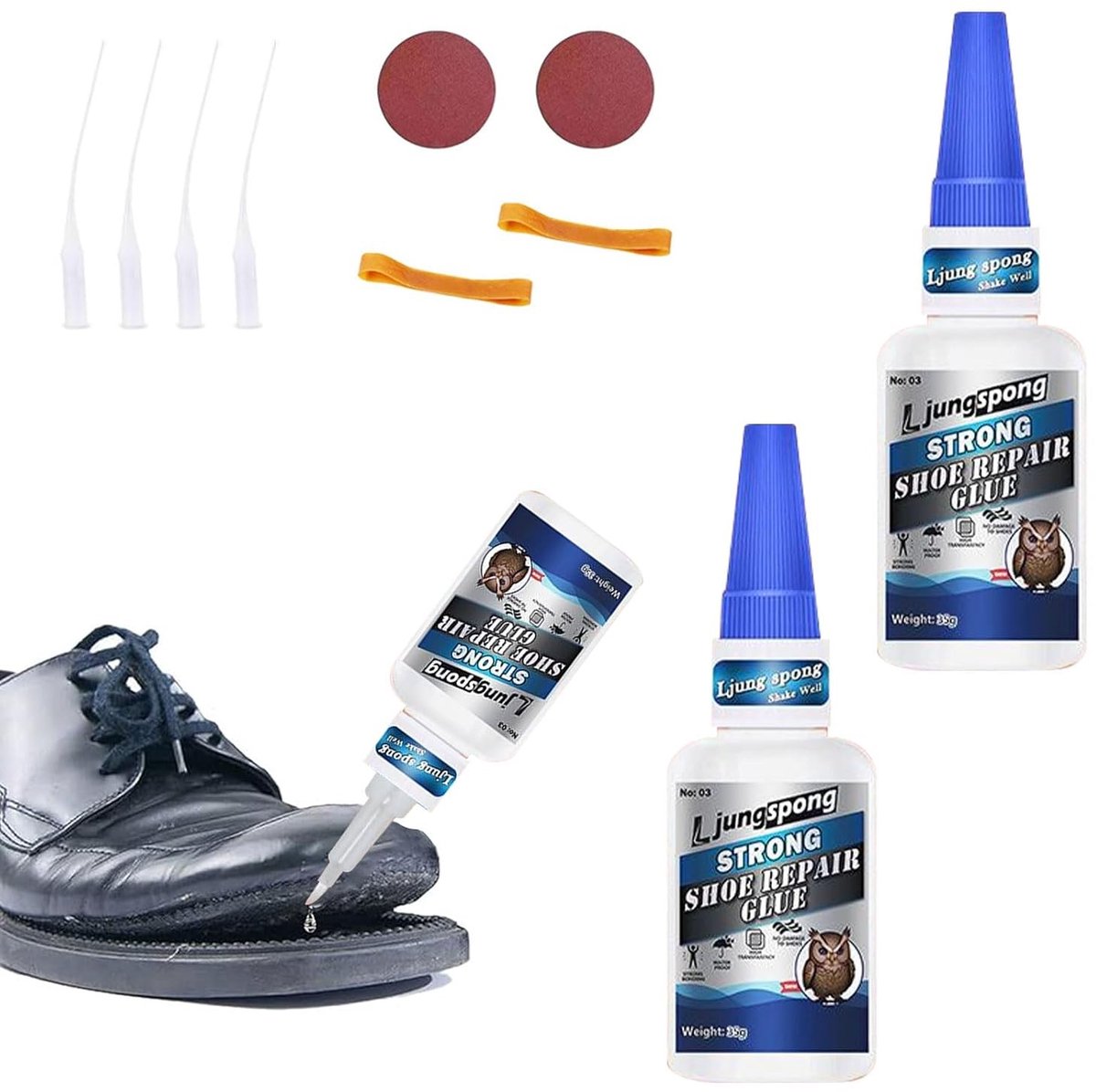 Krachtige schoenlijm, 35 ml - 2 stuks, transparante en waterdichte lijm voor schoenen, ideaal voor reparaties en langdurige hechting