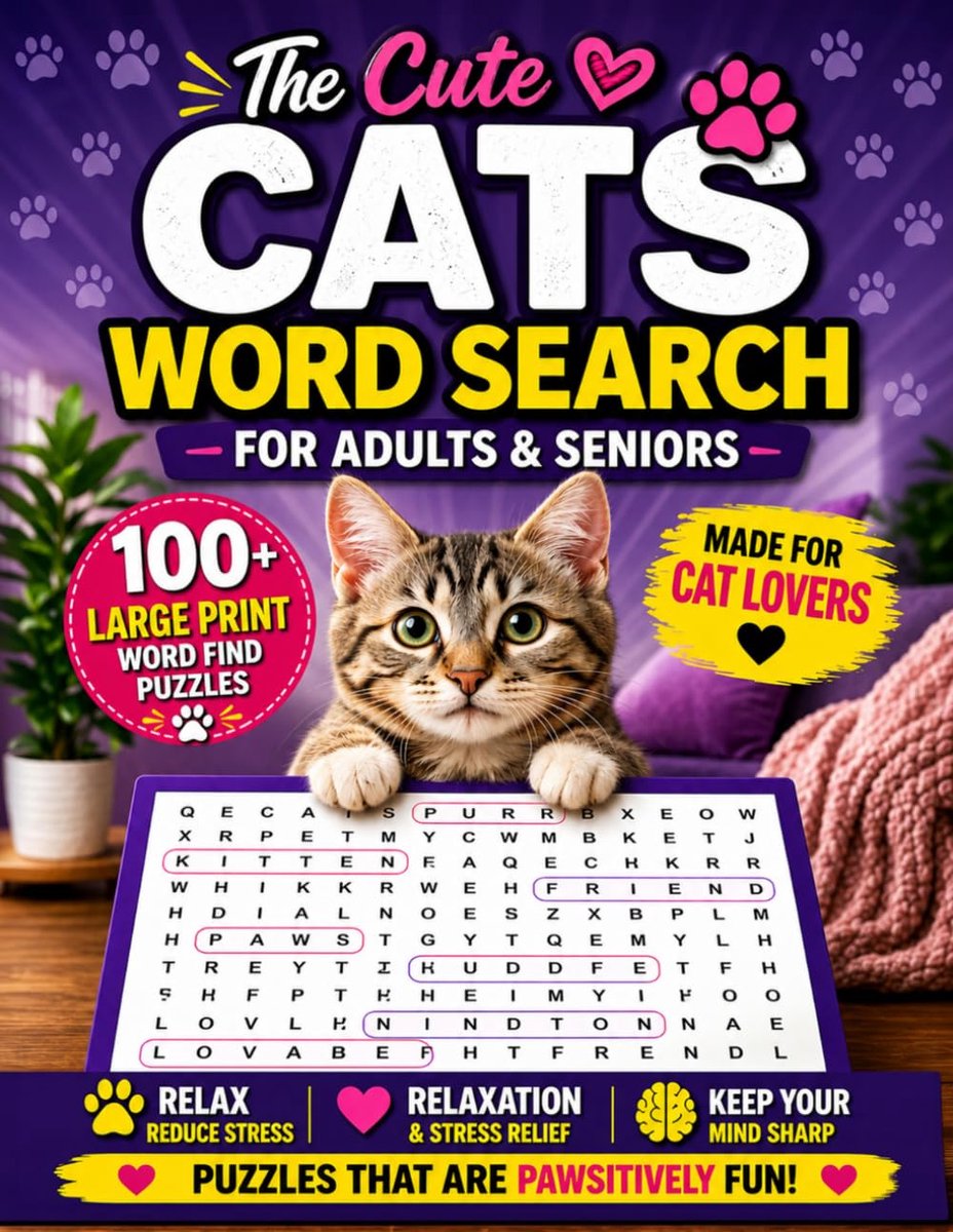 The Cute Cats Word Search For Adults & Seniors: 100 Large Print Word Find Puzzles Made For Cat Lovers to Relax, Reduce - ShopVlot