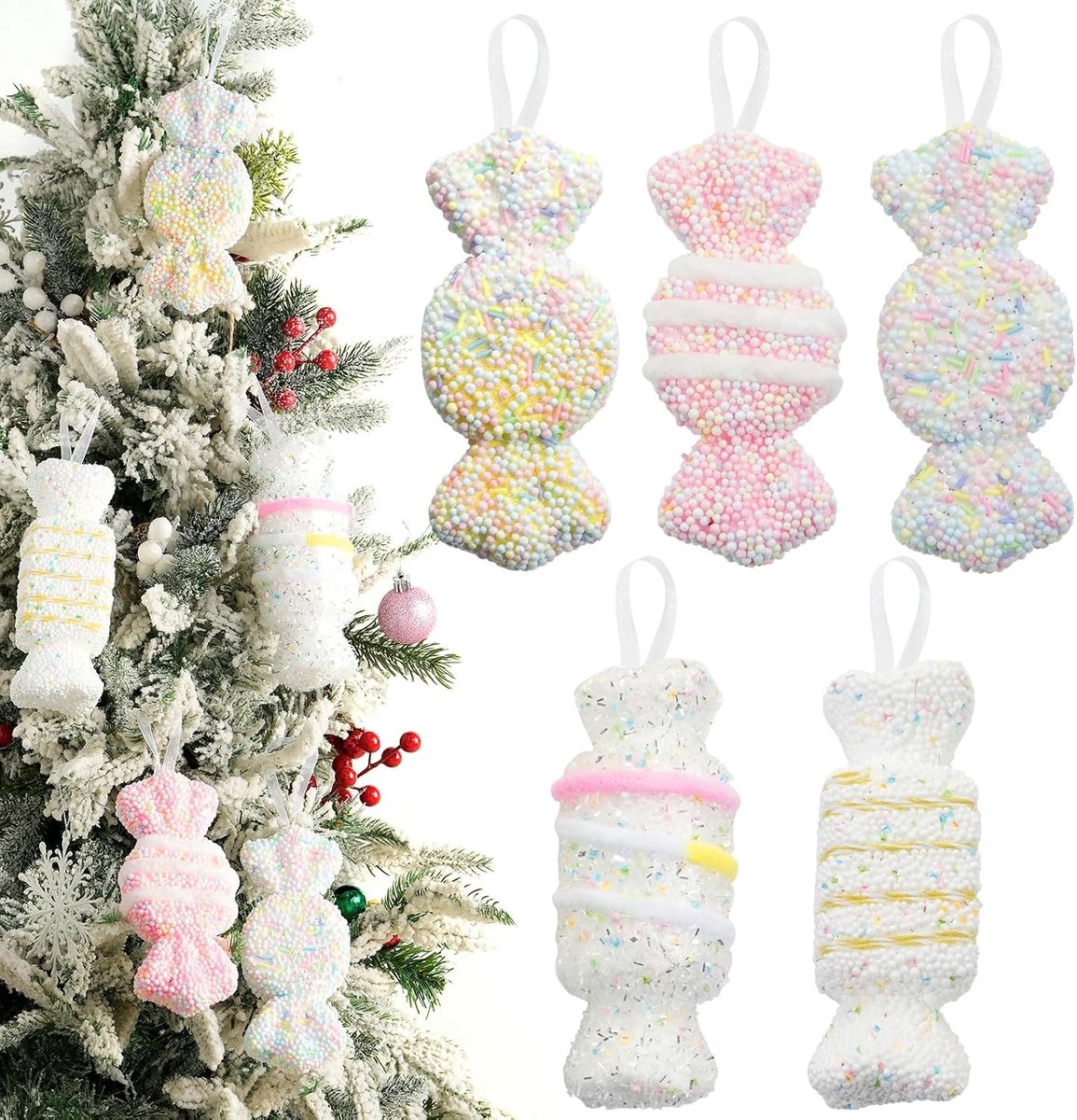 Kerstdecoratie met 5 Stuks Hangende Snoep Ornamenten van 15 cm voor Feestdagen en Verjaardagen, Zoete Thema Decoratie