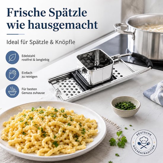 Râpe à Spaetzle in RVS, Machine voor het Maken van Spaetzle, Inclusief Glijbaan voor Deeg, Ideaal voor Spaghetti en Pâtes, Eenvoudig in Gebruik en Onderhoud — afbeelding 2