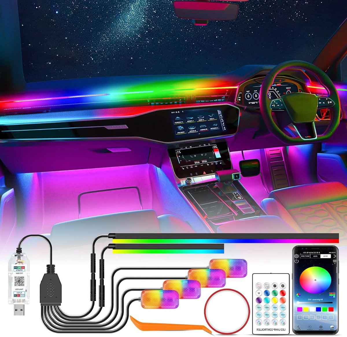 Auto Interieurverlichting - Sfeerverlichting LED - Auto Aankleden - RGBIC Dreamcolor - Universele Pasvorm - Multicolor