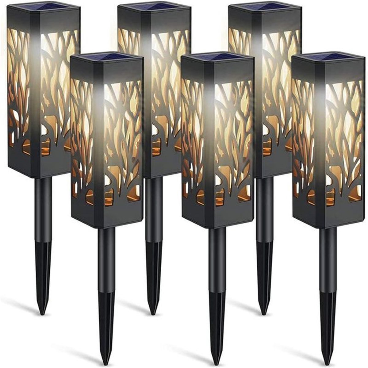 LISM-Een set van 6 waterdichte solar tuinlampen met warmwitte LED-verlichting, solar tuindecoratie.