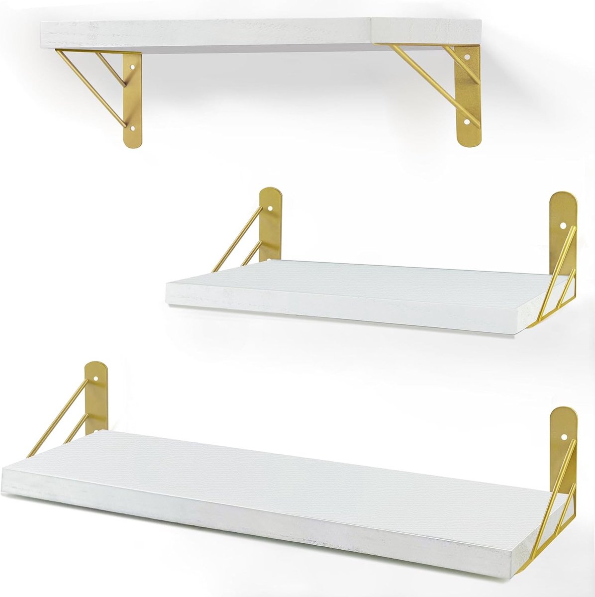 Houten Wandplank met 3 Niveaus, Drijvende Planken voor Woonkamer, Slaapkamer en Keuken, Wanddecoratie en Opbergruimte