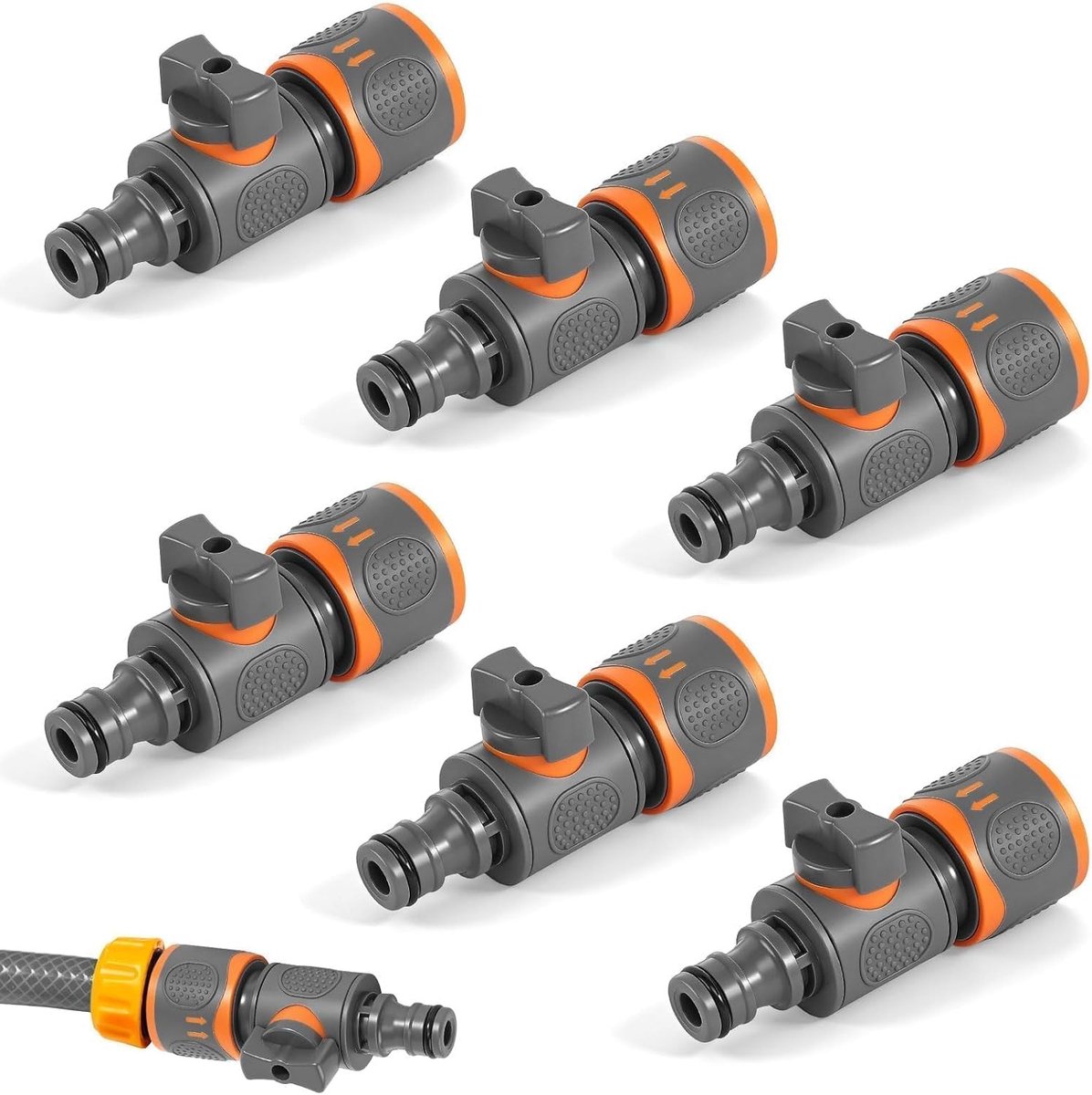 Hose koppeling met regelklep, set van 6 stuks, 1/2 inch tuin slang connector, waterafsluiter voor optimale controle en stoppen van waterstroom