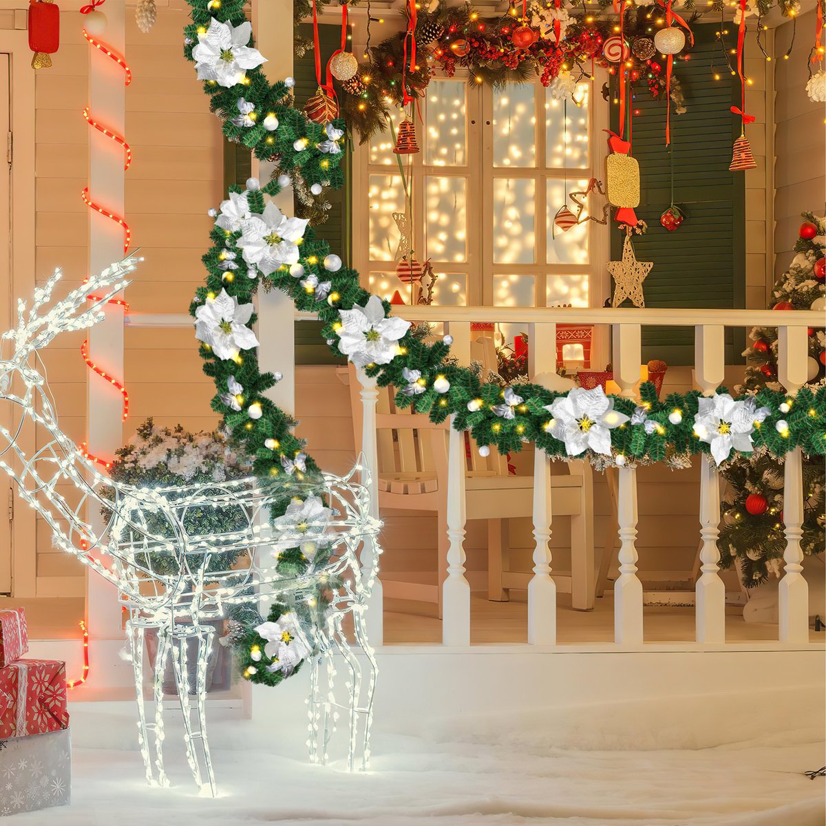 LED-kerstguirlande 2,7 m - zilverkleurig decor - op batterijen – foto 5