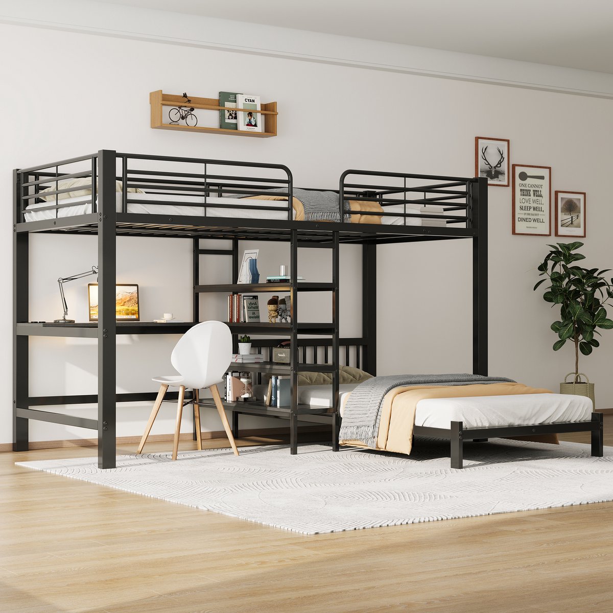 Kinderbed, Stapelbed 90X200 cm Wit, Houten Stapelbed Met 2 Lades, Open Plank En Ladder, Ruimtebesparend Stapelbed Voor 2 Kinderen