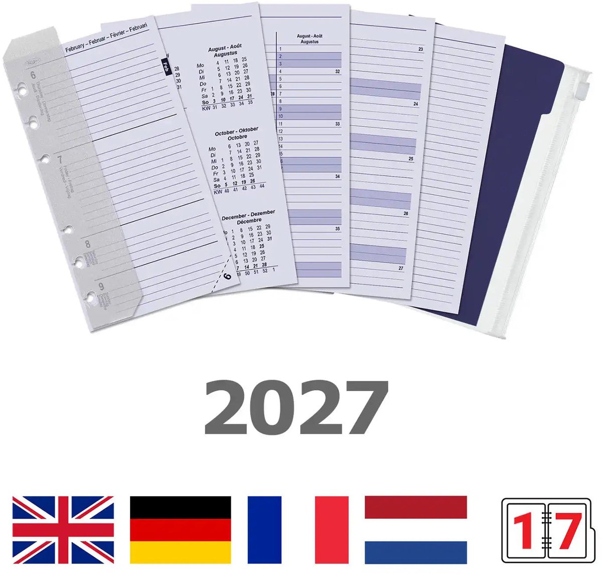 Kalpa 6316-27 170 x 95 mm Personal Bindmiddelenagenda Vulling Jaardoos 1 Week per 2 Paginas EN DE FR NL 2027